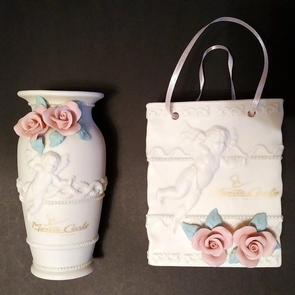NEW Cream Porcelain-look Bud Vases, Angel Motif, Set of 2! - Picture 1 of 9